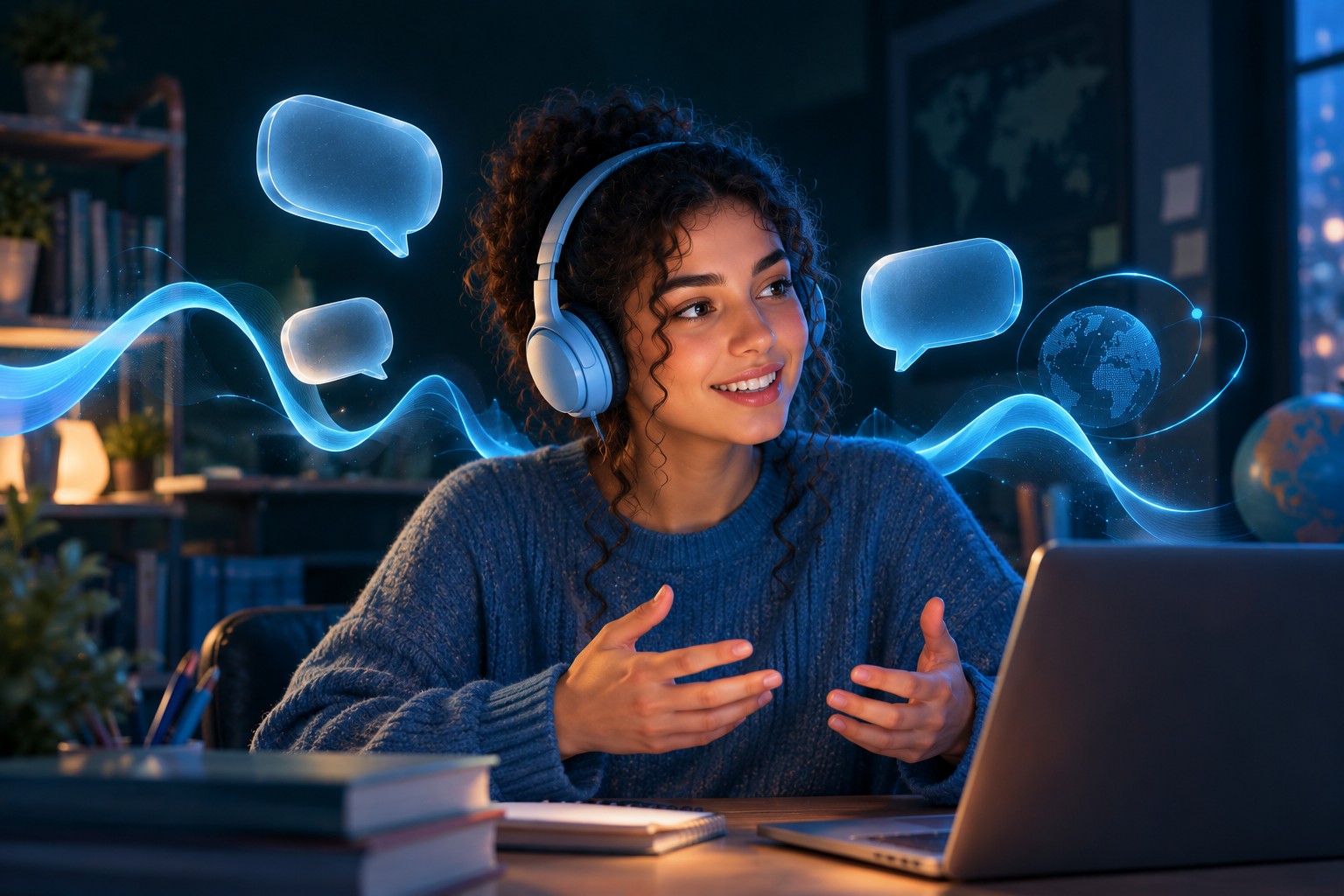 Élève portant un casque pour apprendre l’anglais